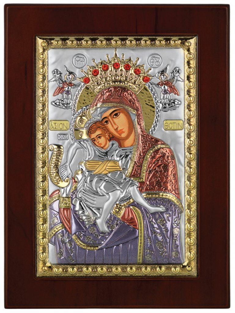 Ασημένια εικόνα Παναγία Άξιον Εστί 25X33 Prince Silvero MA/E1101VXC